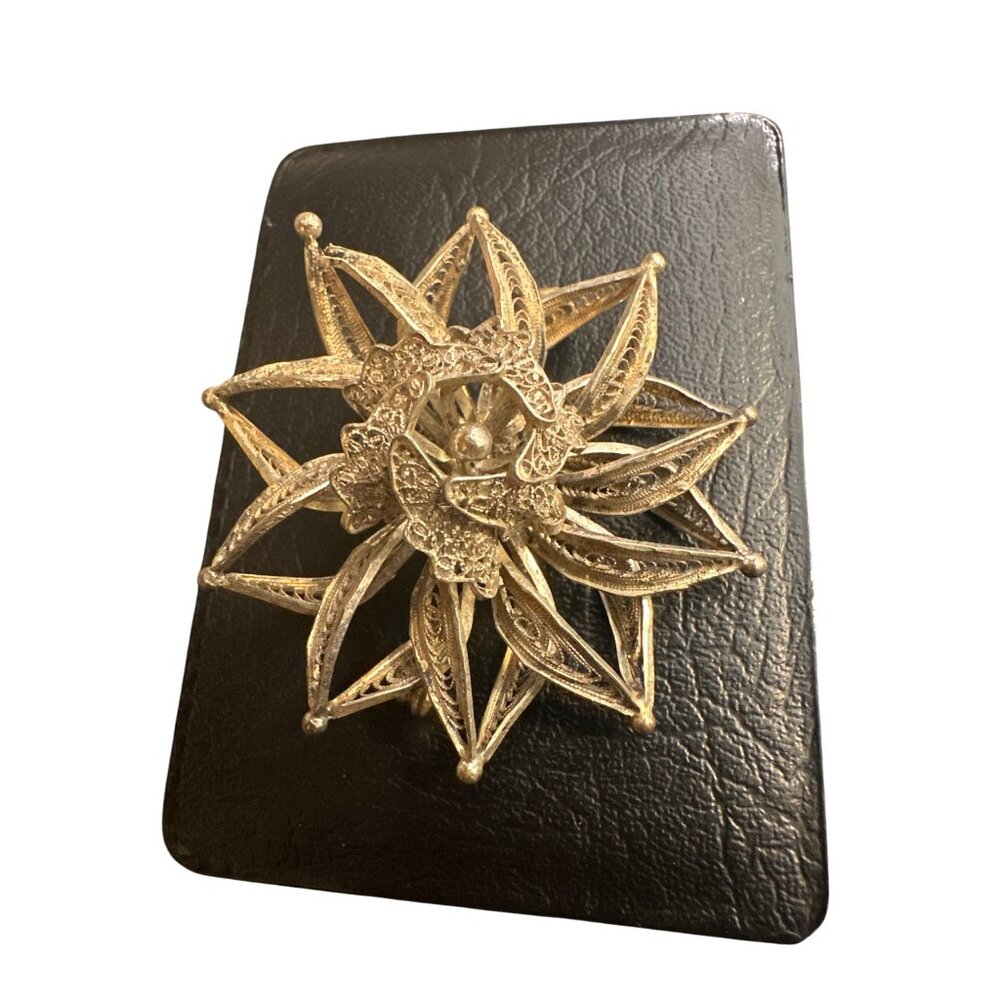 Vintage Silver Filigree Starburst Brooch Pin Jewelry
